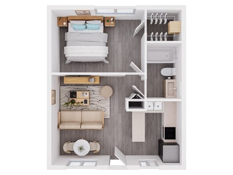 Floor plan for 1 bed, 1 bath, 451 sqft